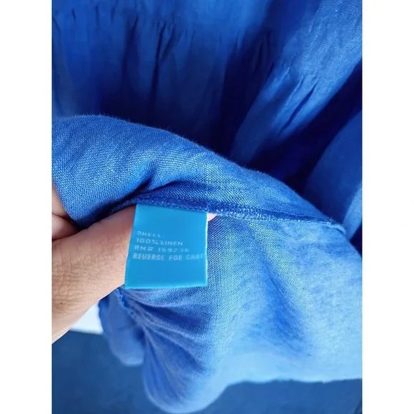 J. McLaughlin Blue Linen Sleeveless Tiered Tassel Tie Neck Dress Small Coastal - Picture 8 of 9